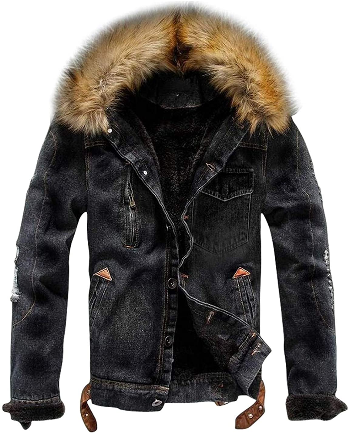 CustomXGifts Men's Sherpa Fleece Lined Jackets Faux Fur Collar