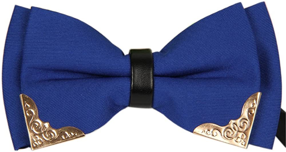 MENDENG Mens Solid Color Pre-tied Double Layers Bow Tie Silk Adjustable Bowties