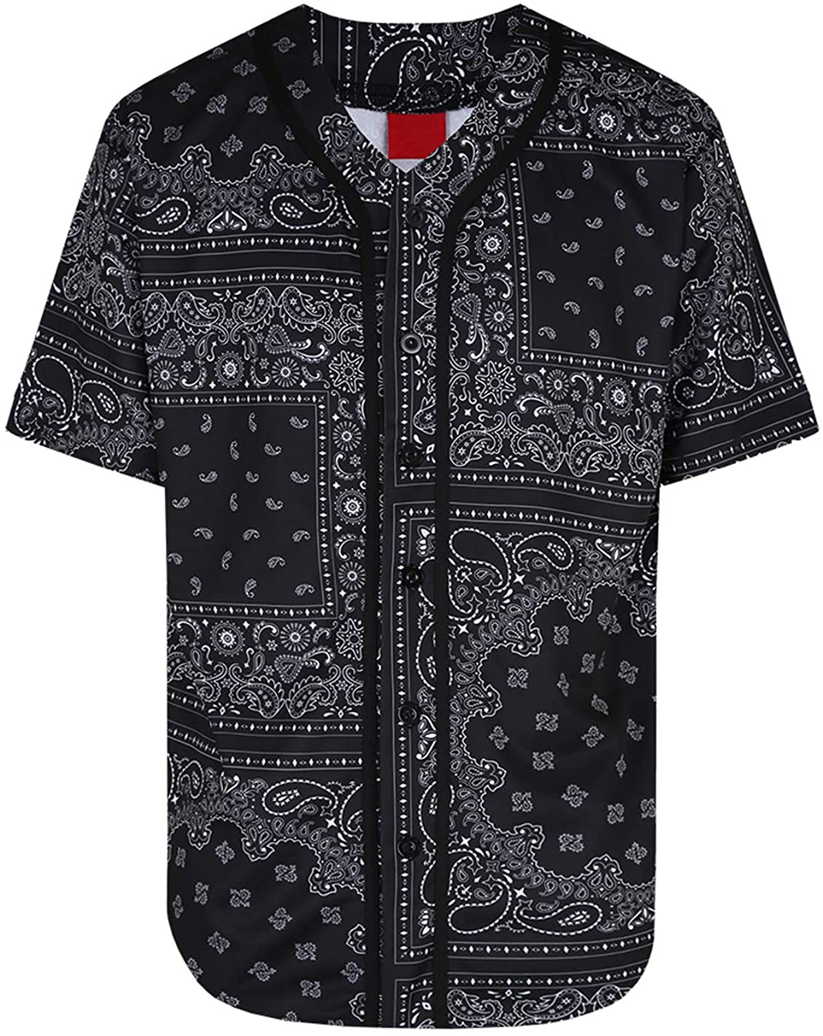 Men Black Bandana Print Short Sleeve Shirt S