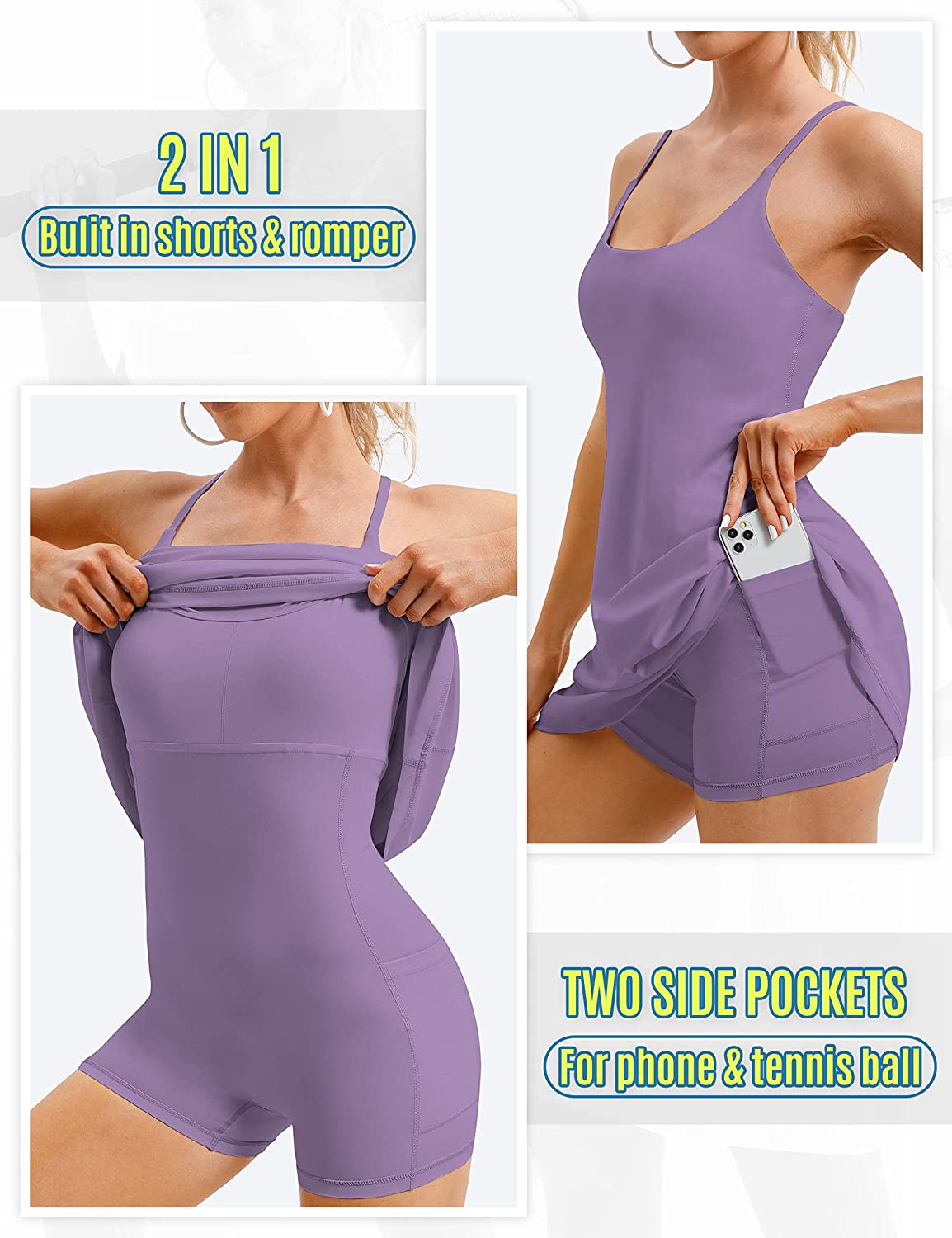 Womens Tennis Dress, Workout Dress with Built-in Bra & Shorts Pockets  Exercise Dress for Golf Athletic Dresses for Women