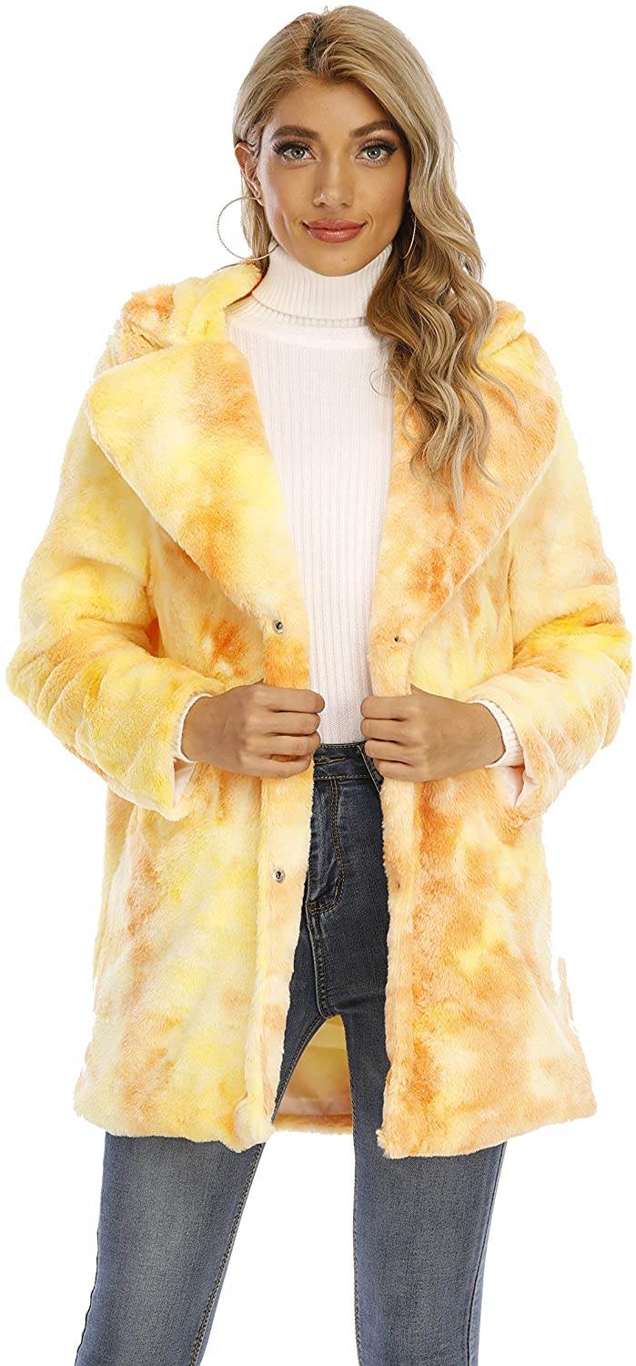 TOPONSKY Womens Winter Warm Lapel Faux Fur Fuzzy Coat Jacket Overcoat 