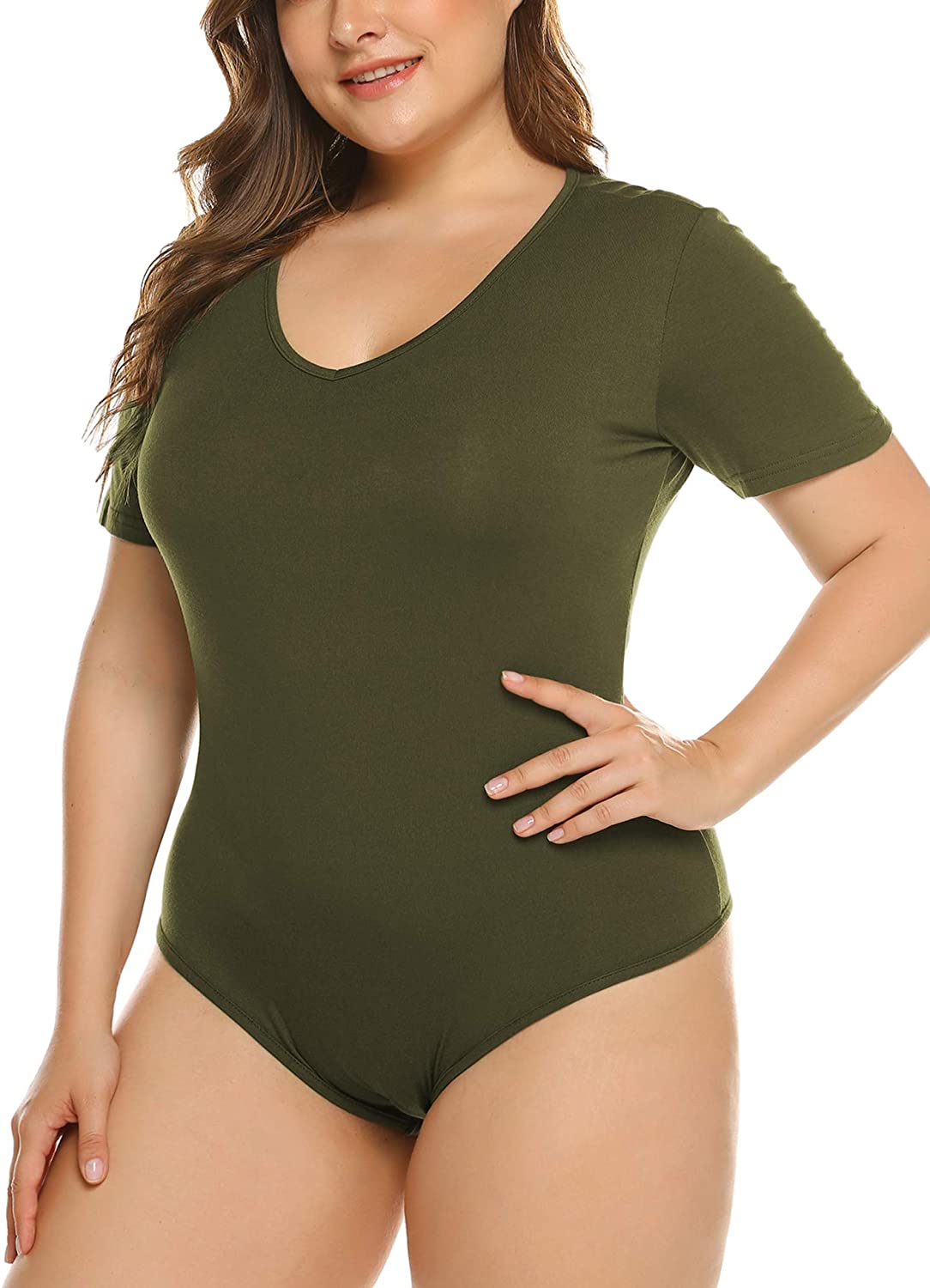 SOLY HUX Womens Plus Size Bodysuit Scoop Neck Short Sleeve T Shirts Skinny  One Piece Bodysuit Summer Basic Tops, Plain Army Green, X-Large Plus :  : Clothing, Shoes & Accessories