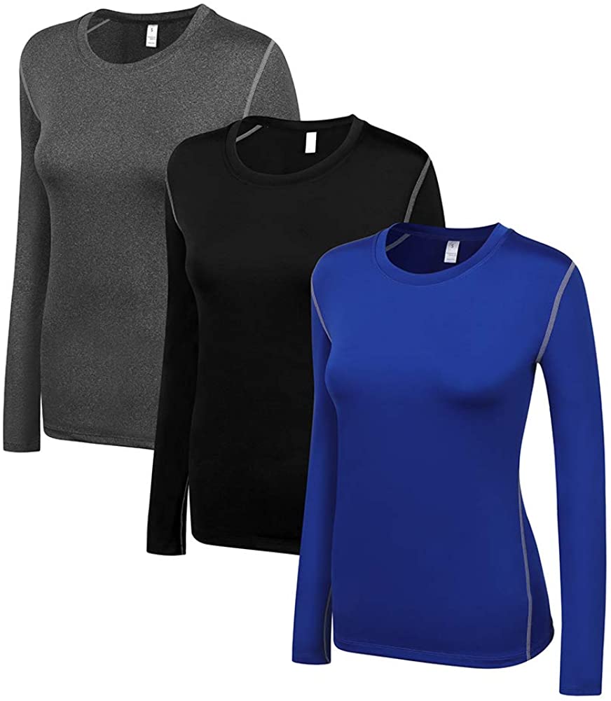 WANAYOU Women's 2-3 Pack Compression Shirt Dry Fit Long Sleeve Running  Athletic