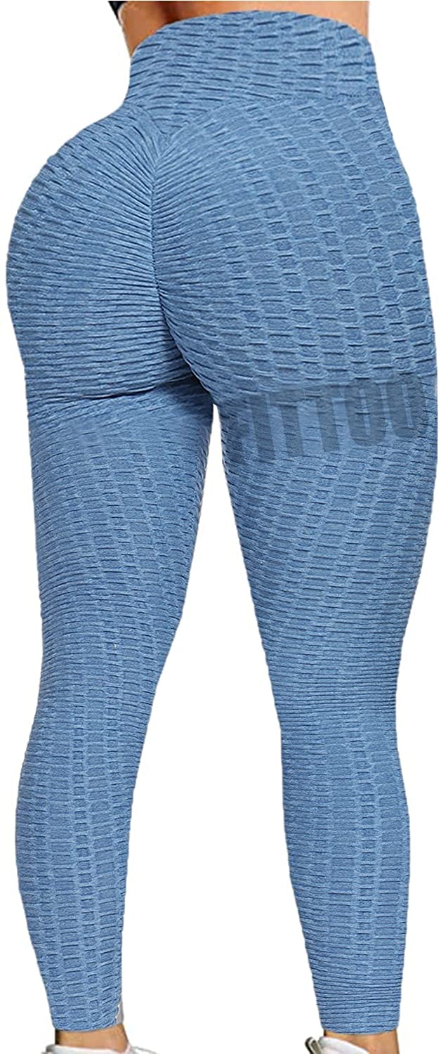 FITTOO Womens High Waist Textured Workout Leggings Booty Scrunch Yoga Pants  Slim