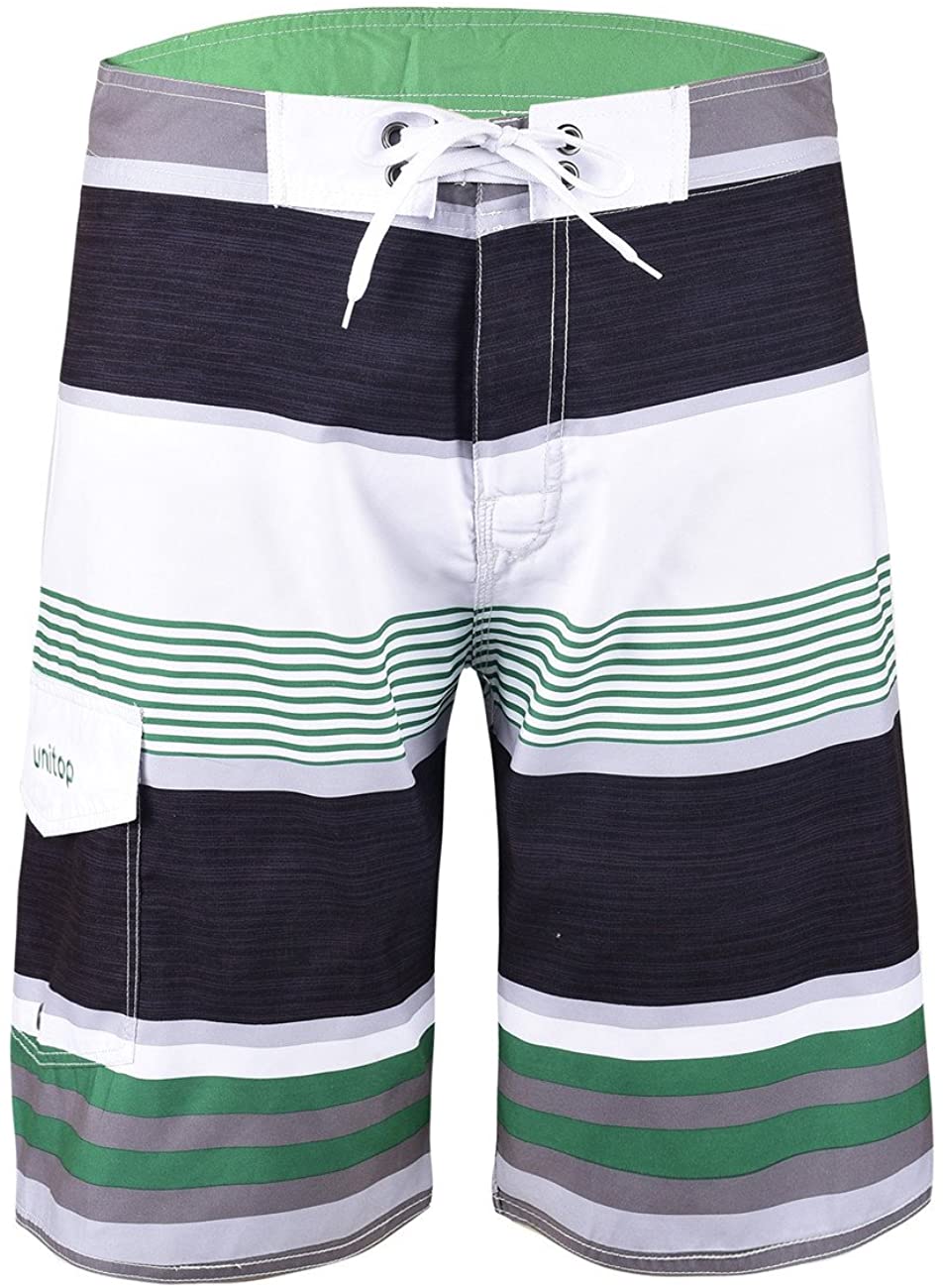 unitop Men's Beachwear Striped Printed Fast Dry Surf Trunks with Side Pocket 