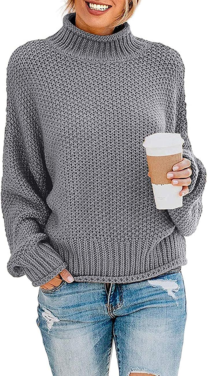 thumbnail 28  - ZESICA Women&#039;s Turtleneck Batwing Sleeve Loose Oversized Chunky Knitted Pullover