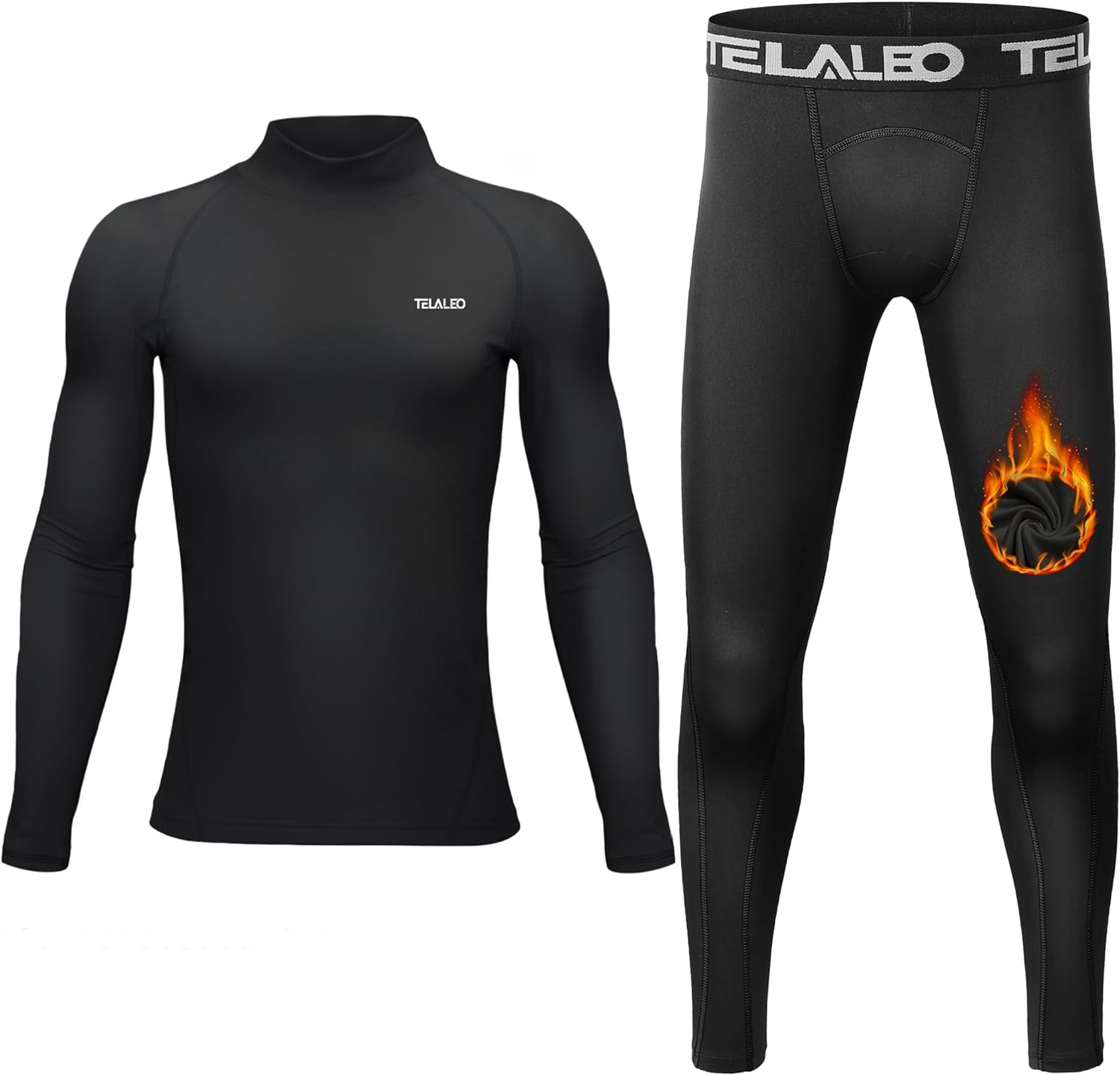 TELALEO Boys Thermal Compression Leggings Pants Youth Fleece Lined Base  Layer Tights Cold Weather Heat Gear (