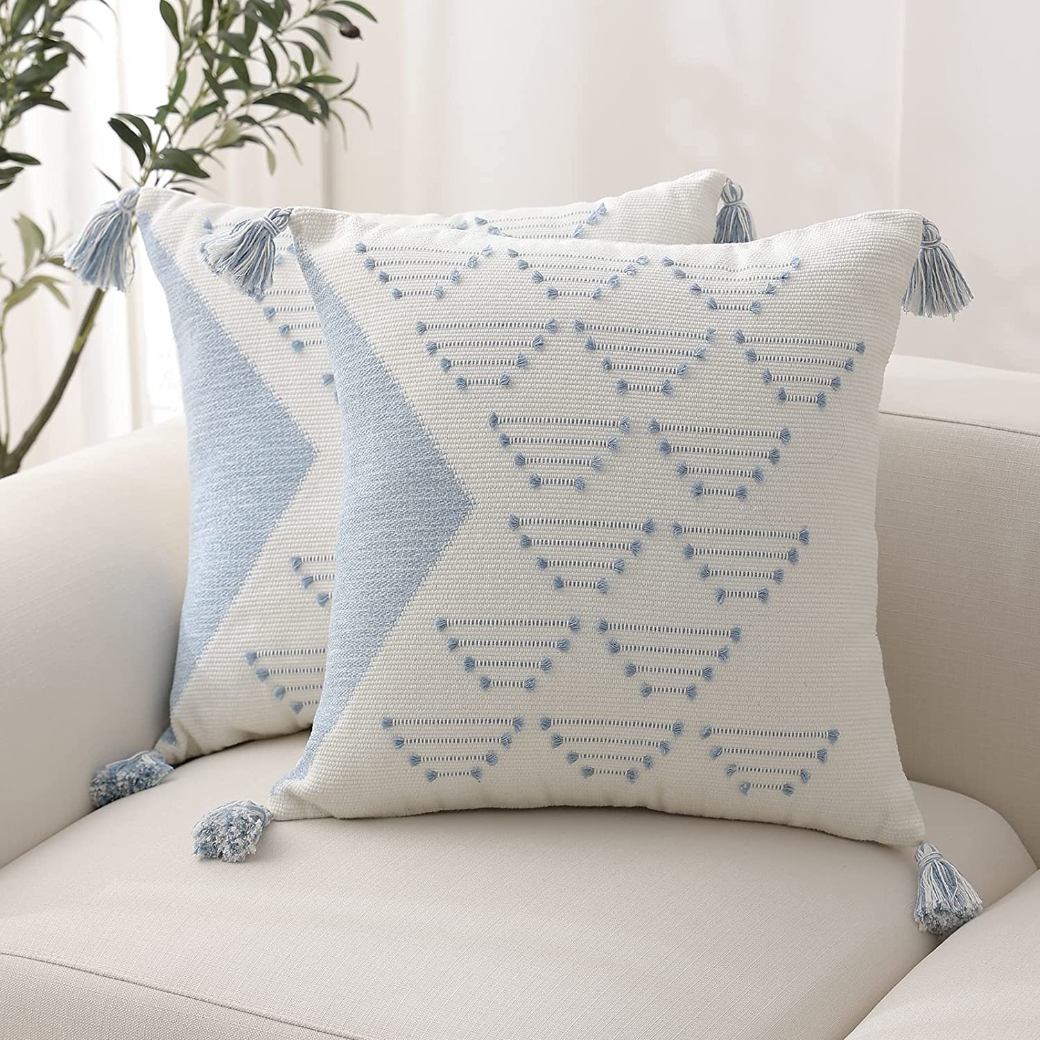  blue page Boho Throw Pillow Covers, Black and Cream