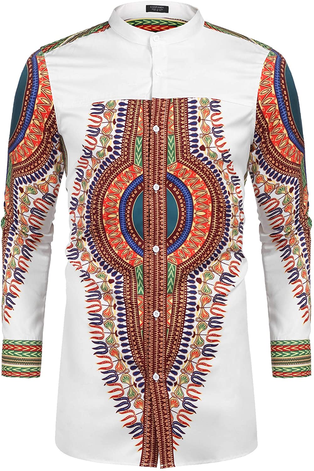 Zimaes-Men Floral Print Long Sleeve African Buttoned Dashiki T-Shirts 