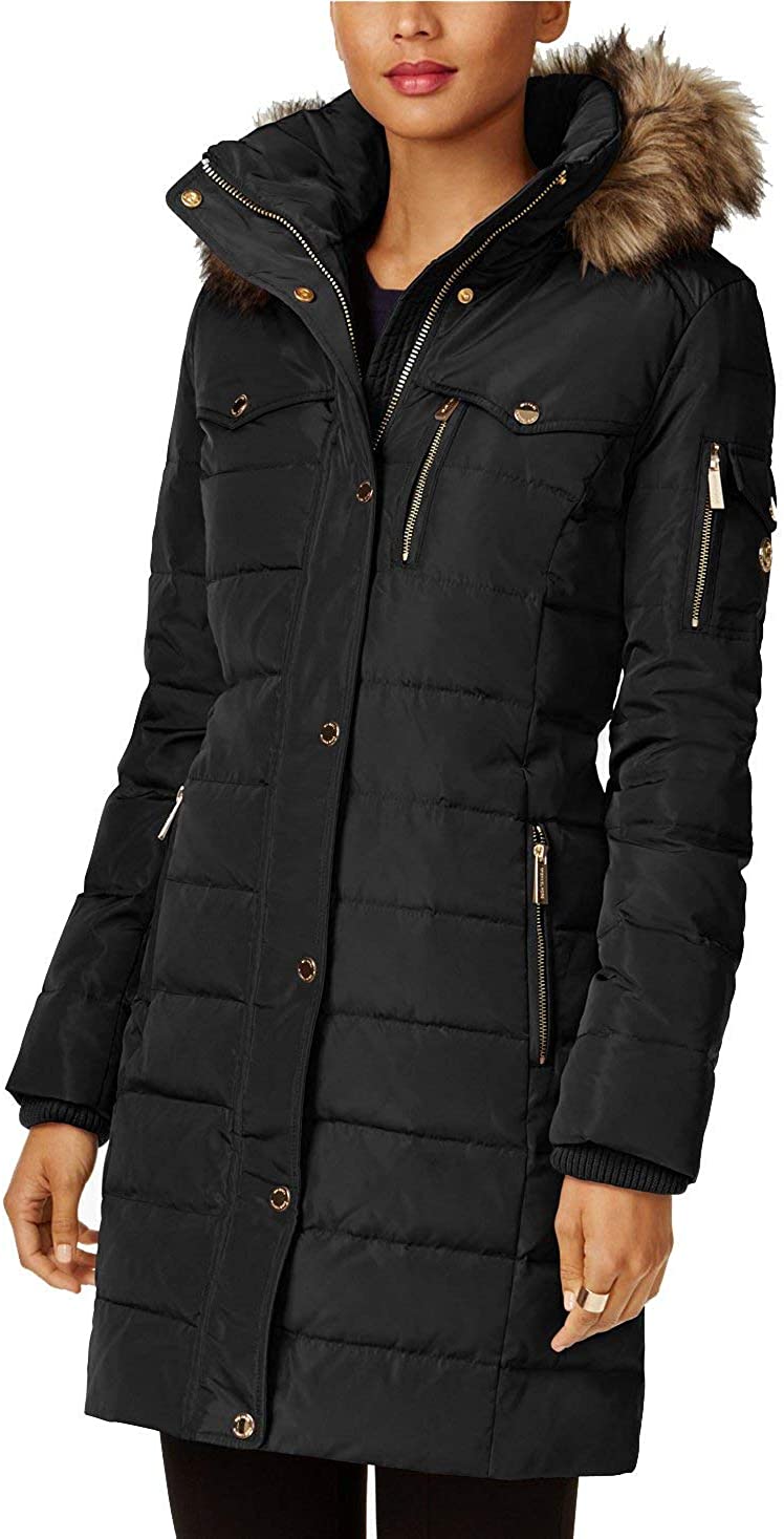 michael kors faux fur trim down puffer coat