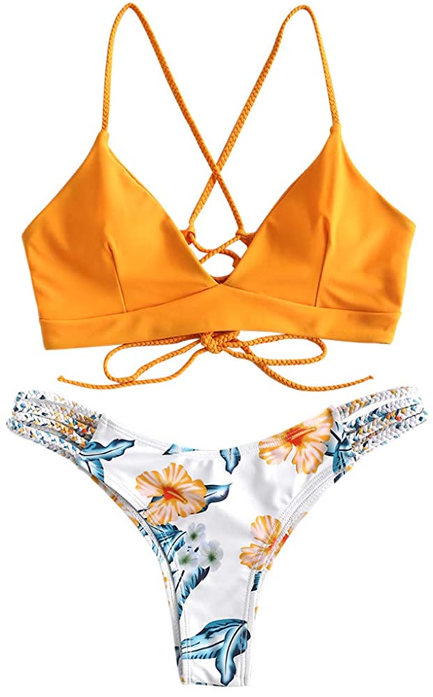 ZAFUL Bikini Set Bralette Imbottito Push Up Tinta Unita per Donna 2019 