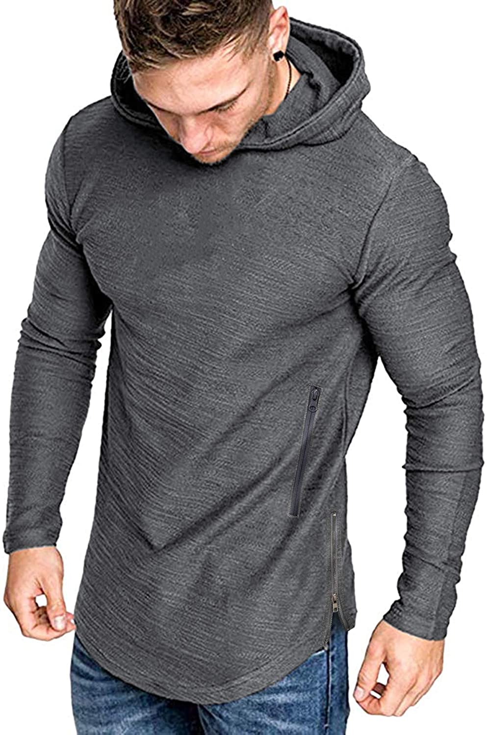 COOFANDY Mens Athletic Hoodies Slim Fit Long Sleeve Gym Sweatshirt ...