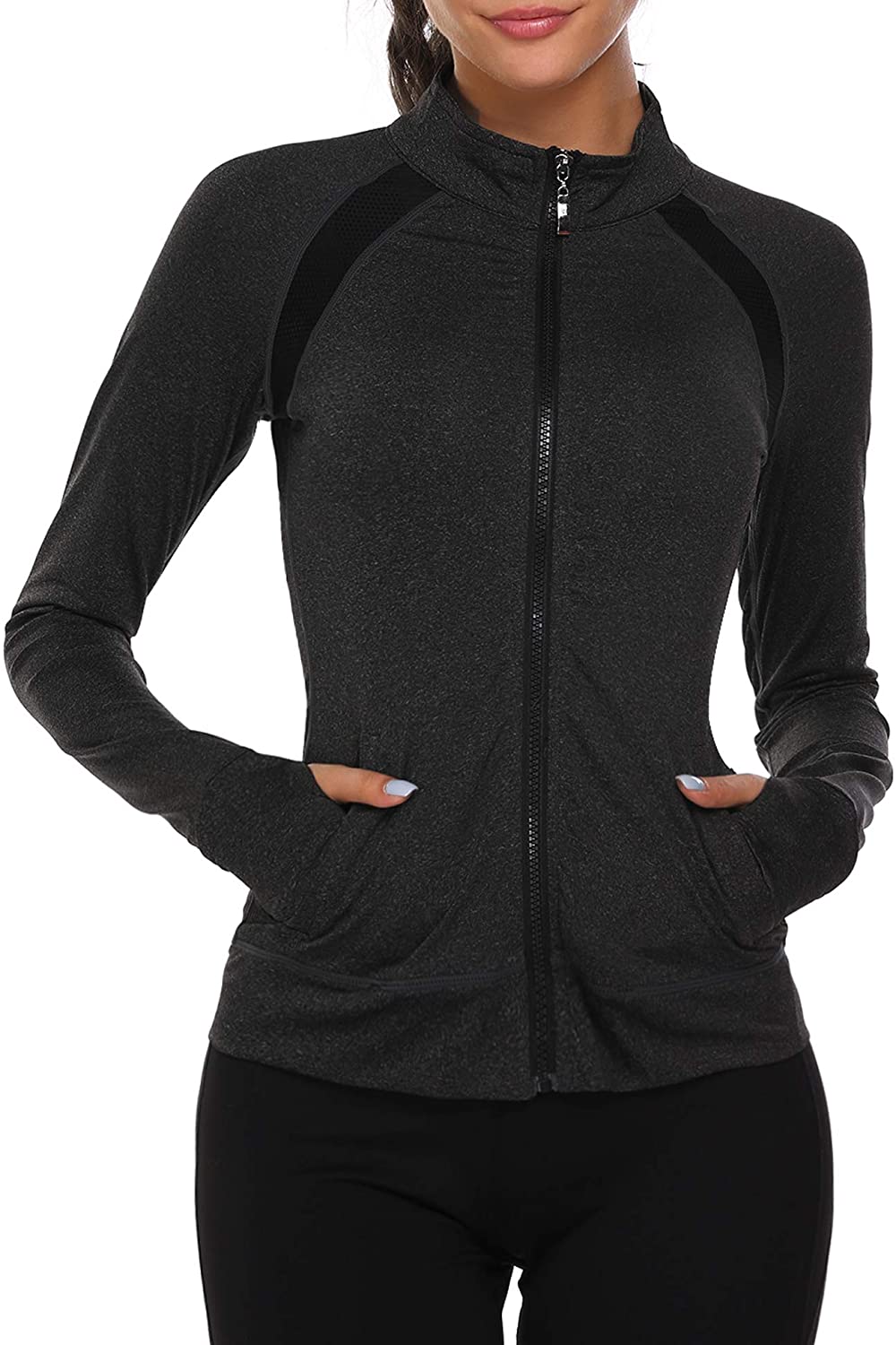 FindThy Women’s Slim Cropped Yoga Workout Jackets Full-Zip Activewear with Thumbholes 