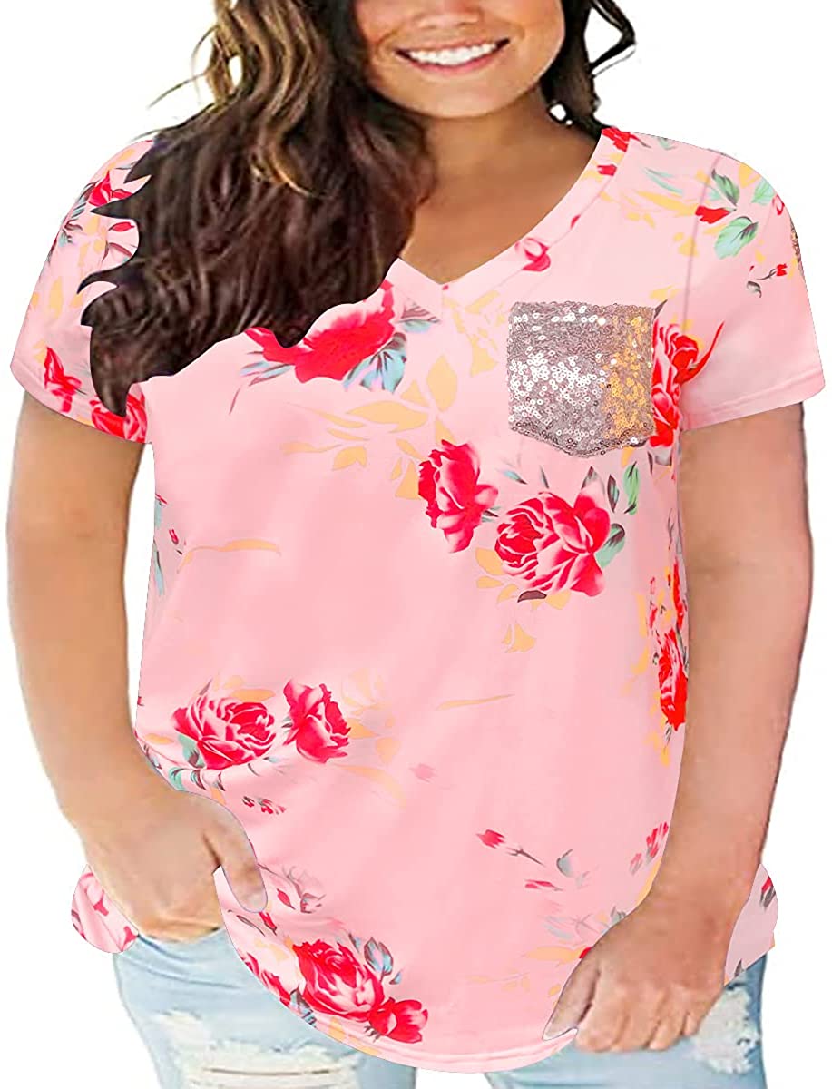 CARCOS Plus Size Summer Tops for Women Striped Raglan Tshirt Short Sleeve Tunics XL-5XL 