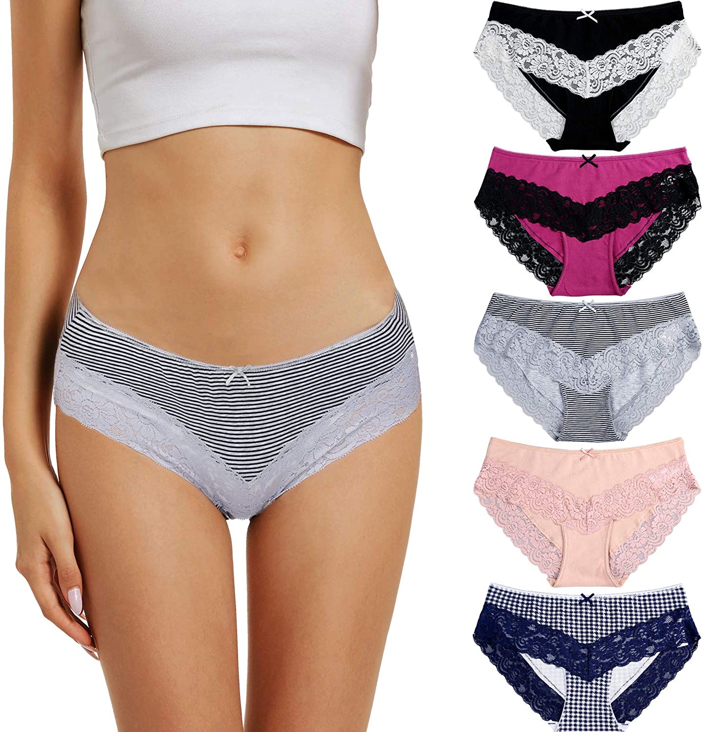 LYYTHAVON Women's Underwear Cotton Breathable Brief Ladies Panties 5-Pack