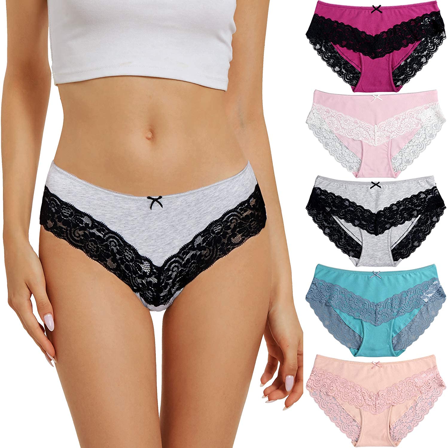 LYYTHAVON Women's Underwear Cotton Breathable Brief Ladies Panties 5-Pack