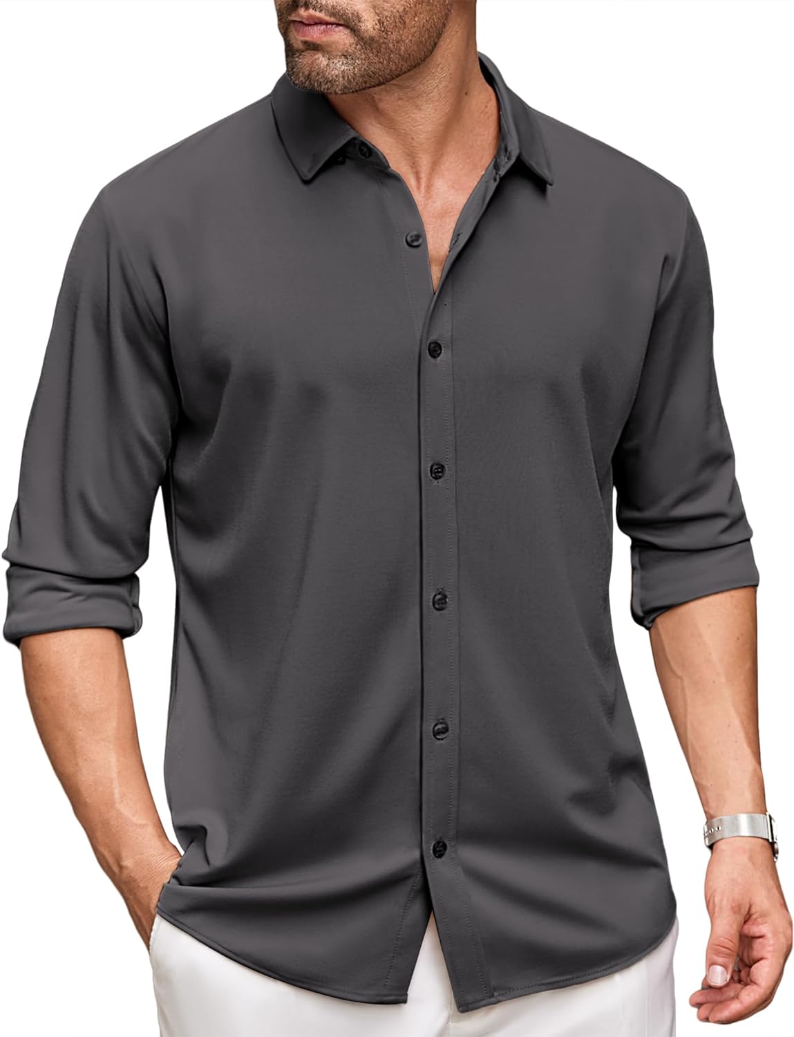  COOFANDY Men's Dress Shirts Short Sleeve Casual Button Down  Shirt Muscl Fit Dress Shirts Wrinkle-Free Black : Clothing, Shoes & Jewelry