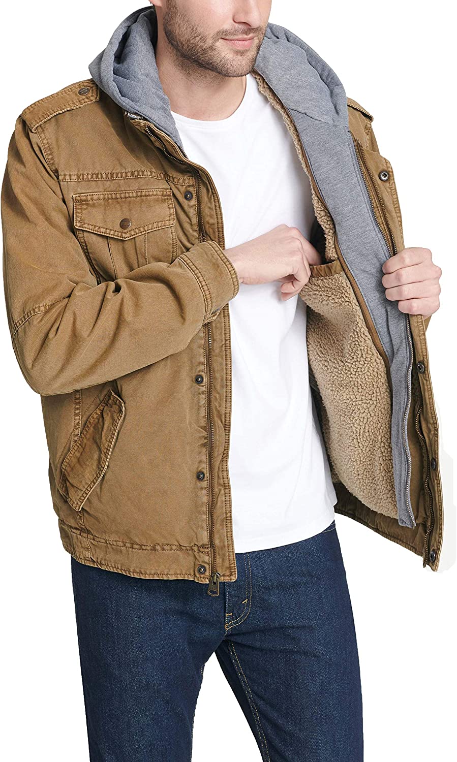 Levi's Men's Washed Cotton Military Jacket with Removable Hood