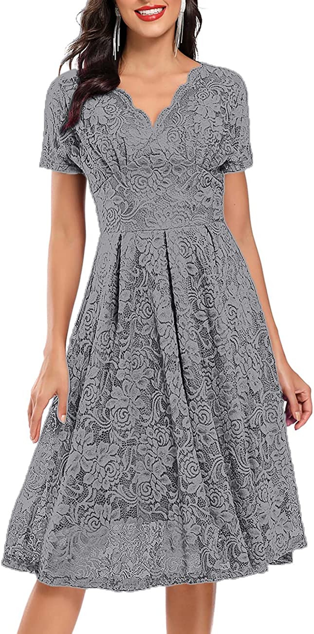  Women Plus Size Floral Lace V-Neck Short Sleeve Formal