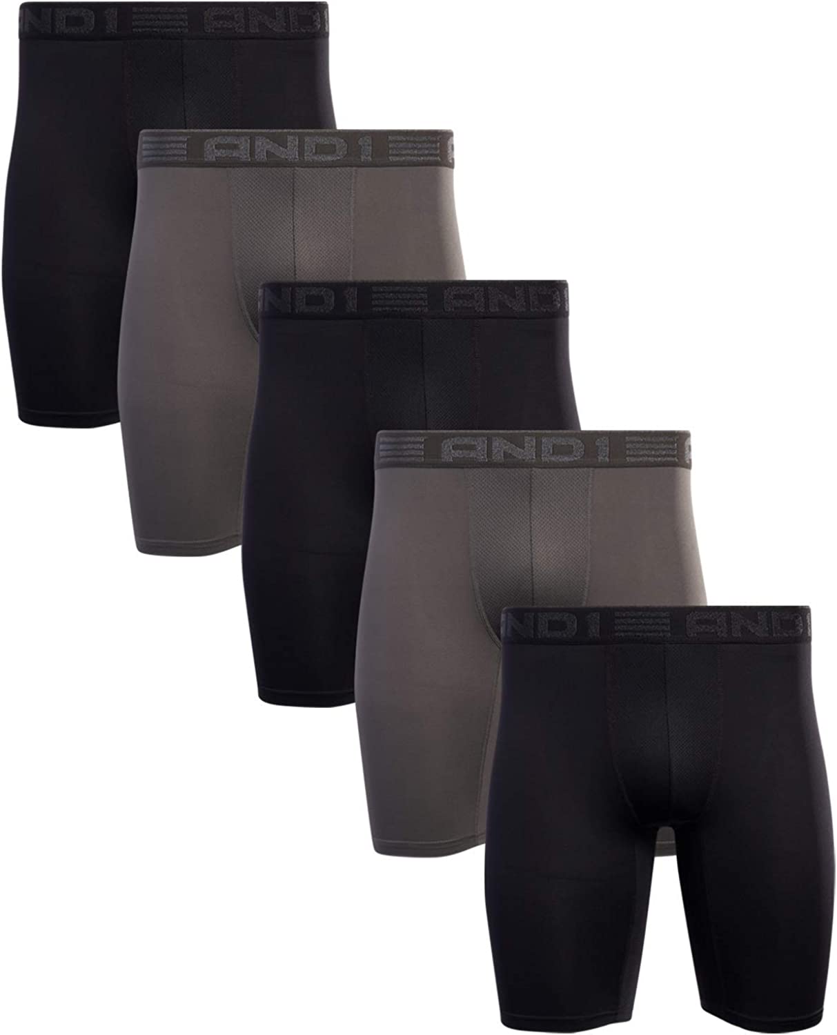 AND1 Men’s Underwear – Long Leg Performance Compression Boxer Briefs (5  Pack)