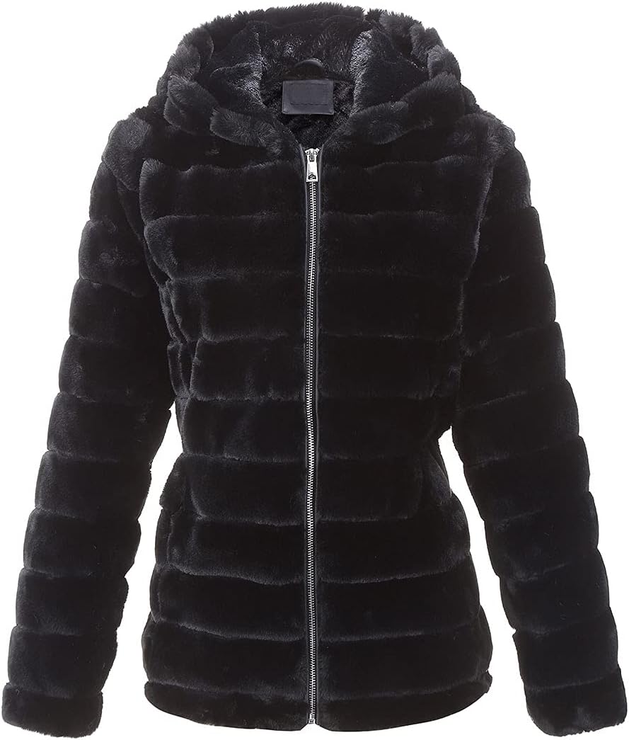 Women Winter Fleece Lightweight Jacket Fashion Faux Fur Coat Shearling  Fluffy Fuzzy Shaggy Hood Sherpa Lined Jackets