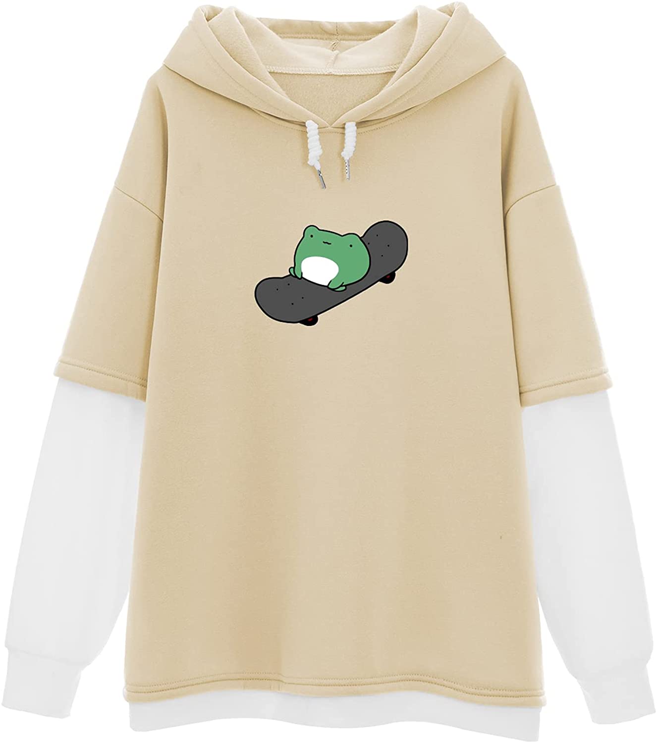 Hoodies for Women,Sweatshirts Teen Girls Casual Long Sleeve Skateboard Frog Print Pullover Jumper Hooded Tops 