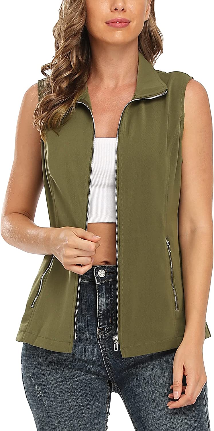 MISS MOLY Vests For Women Casual Lightweight Full-Zip Military Vest Golf  Sleevel