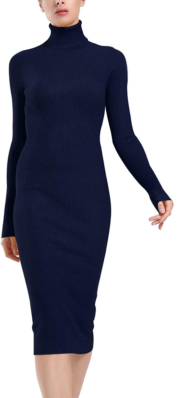 ninovino Women's Turtleneck Ribbed Knit Long Sleeve Slim Fit Sweater Dress,  Black-141, X-Small : : Clothing, Shoes & Accessories