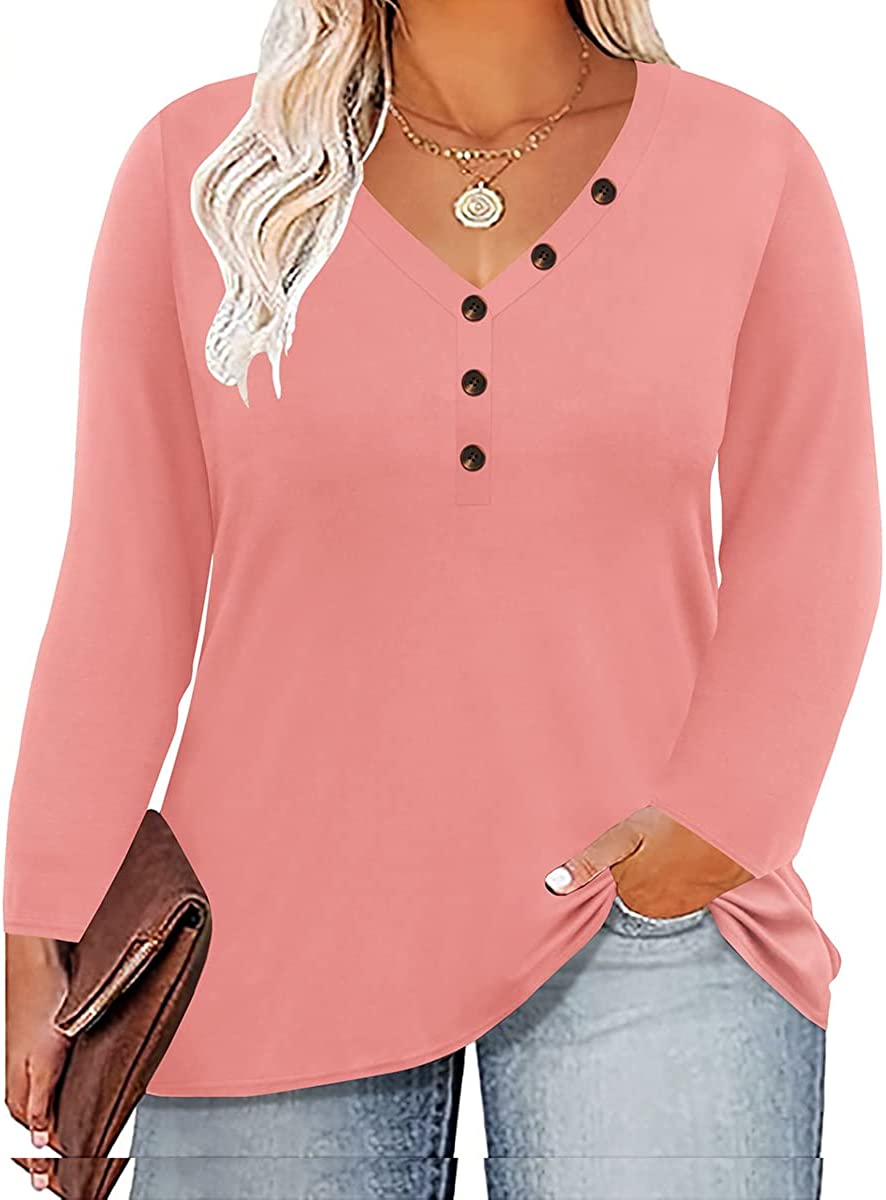 V Neck Long Sleeve Tops for Women Plus Size Fashion Color Block