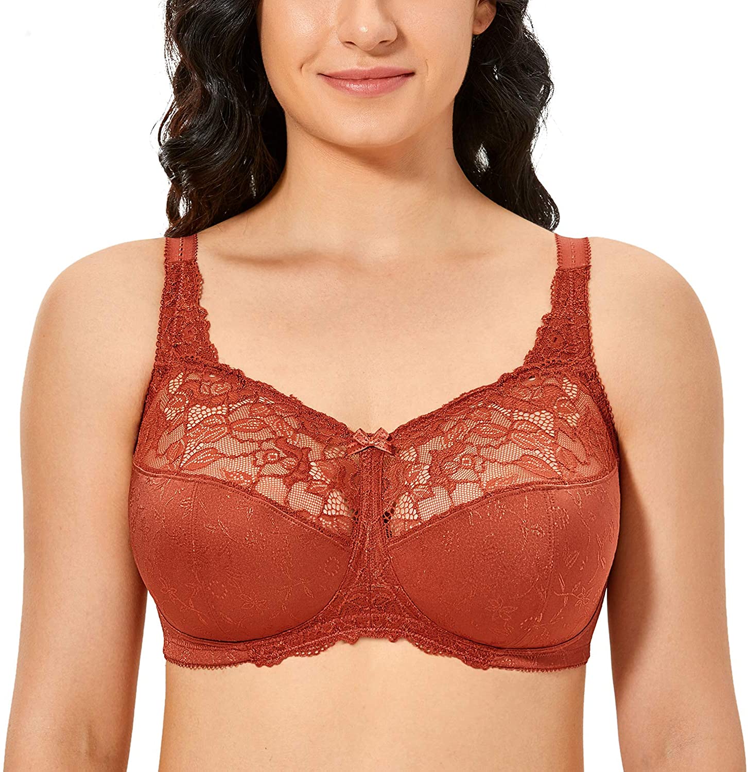 DELIMIRA Women's Plus Size Unlined Wire Free Lace Full Coverage Support Bra 
