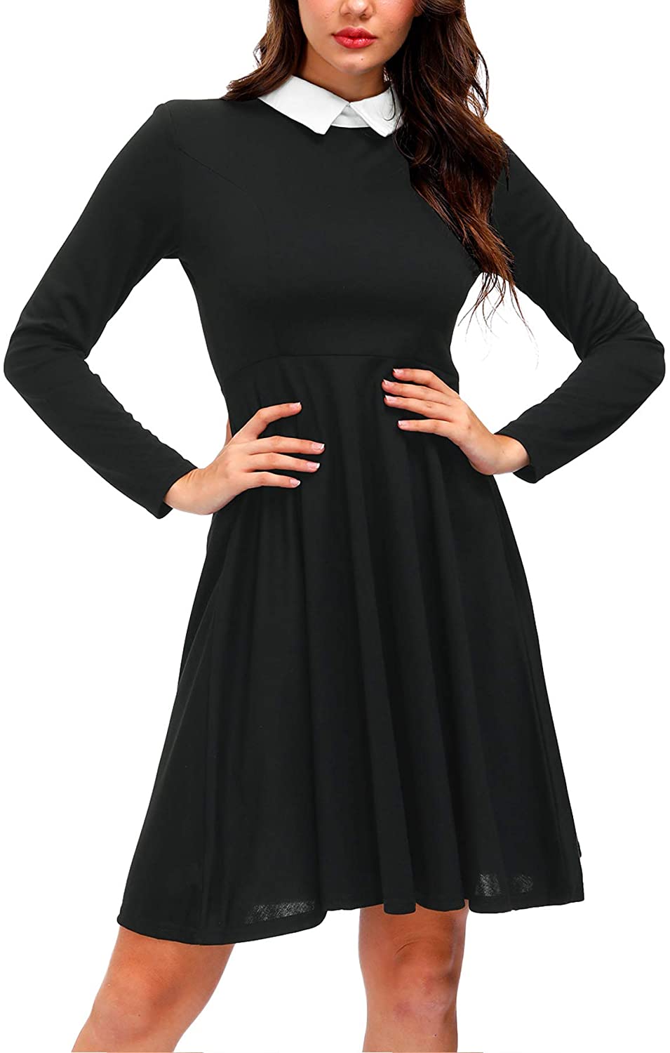 For G and PL Halloween Women's Wednesday Addams Peter Pan Collar Flare ...