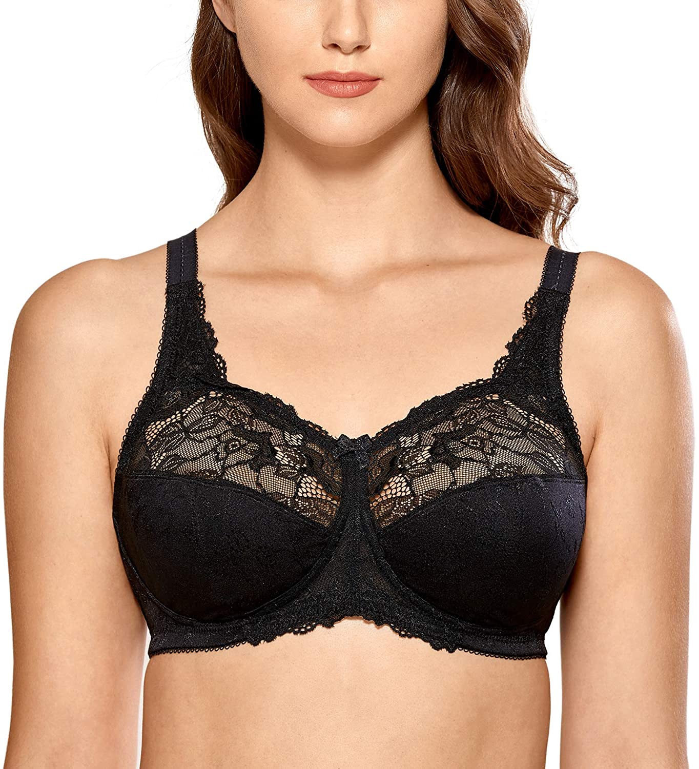  DELIMIRA Womens Wireless Plus Size Lace Bra Unlined Full  Coverage Comfort Cotton Smoke Fills The Air