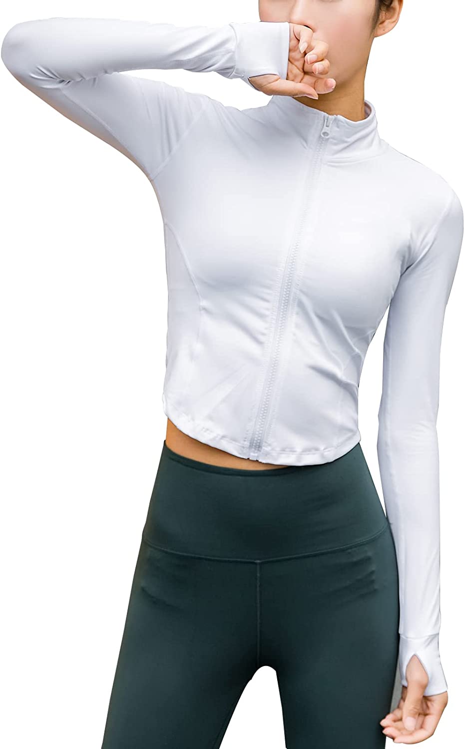 Vsaiddt Womens Athletic Half Zip Sweatshirt Lightweight Quick Dry Workout Yoga Running Crop Tops