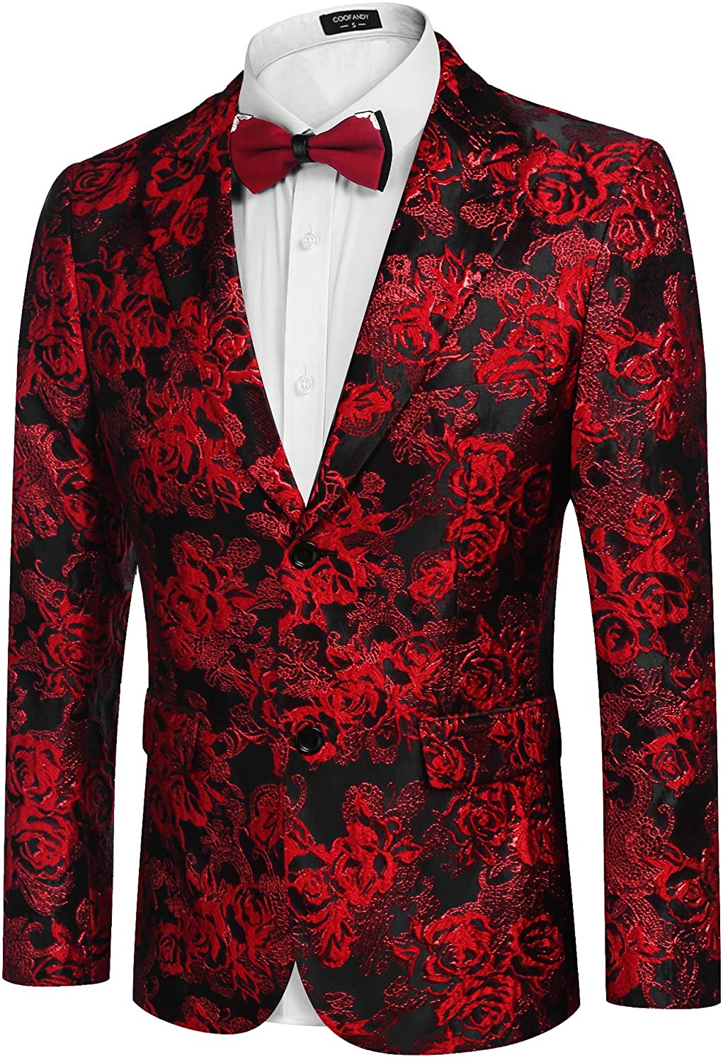 COOFANDY Men's Floral Tuxedo Jacket Rose Embroidered Suit Jacket ...