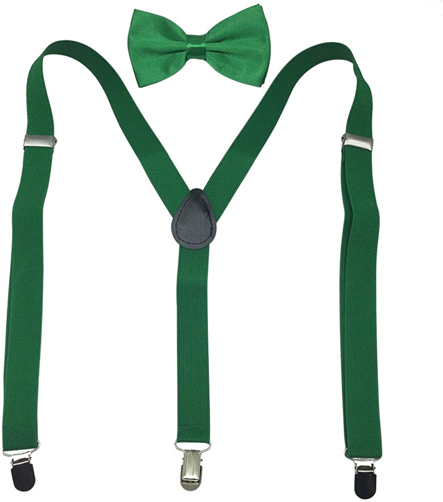 Solid Color Unisex Clip-on Elastic Y-Shape Adjustable Suspenders Bowtie Set collectsound