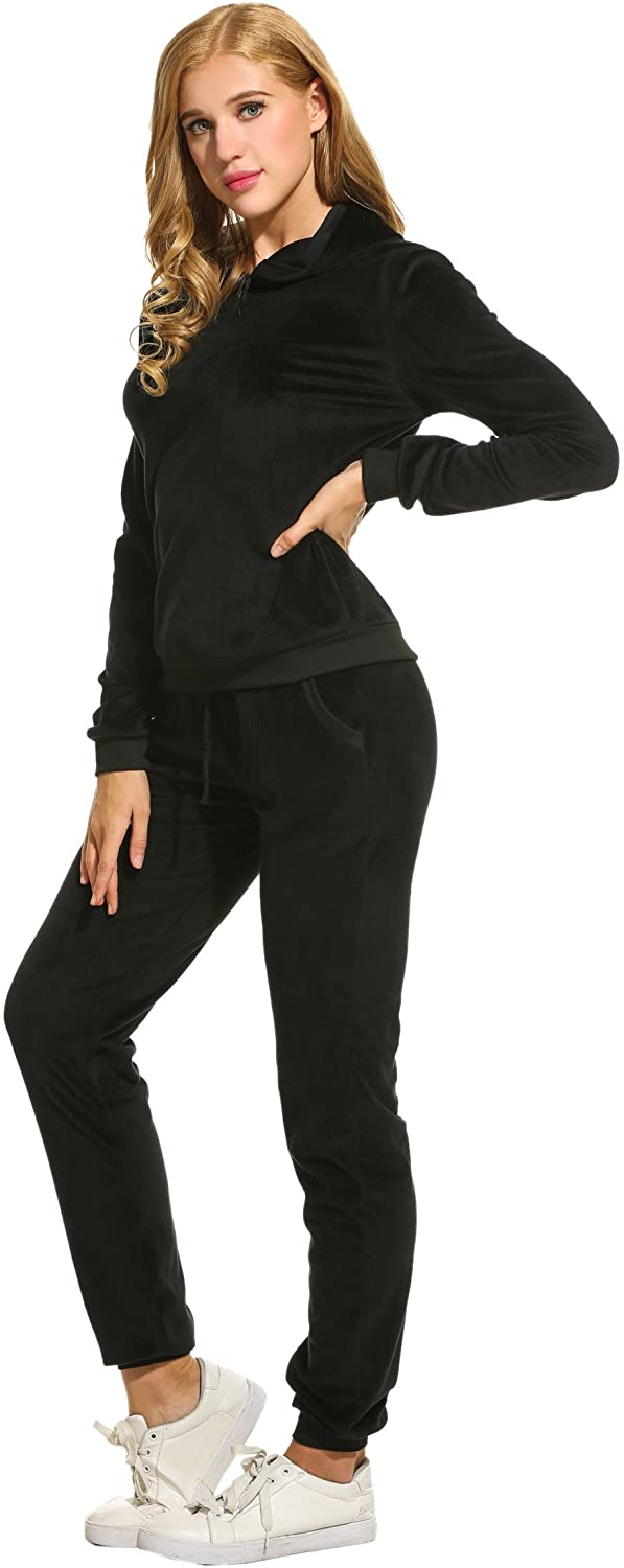 Hotouch Women's Solid Velour Sweatsuit Set Hoodie and Pants Sport Suits ...