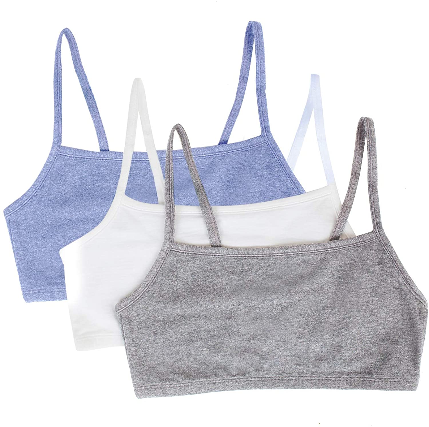 Fruit of The Loom Womens Spaghetti Strap Cotton Pull Over 3 Pack Sports Bra,  Grey Heather/Navy Heather/Black, 32 at  Women's Clothing store