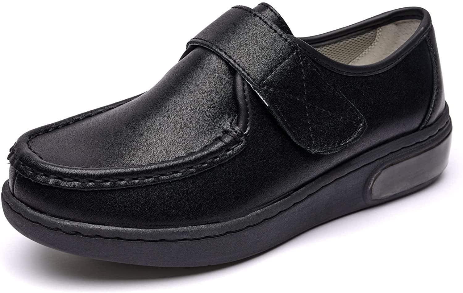 TIOSEBON Women's Comfort Nursing Shoes-Waterproof Slip-Resistant Lightweight Leather Loafers with Hook and Loop for Hospital Healthcare Restaurant Work 
