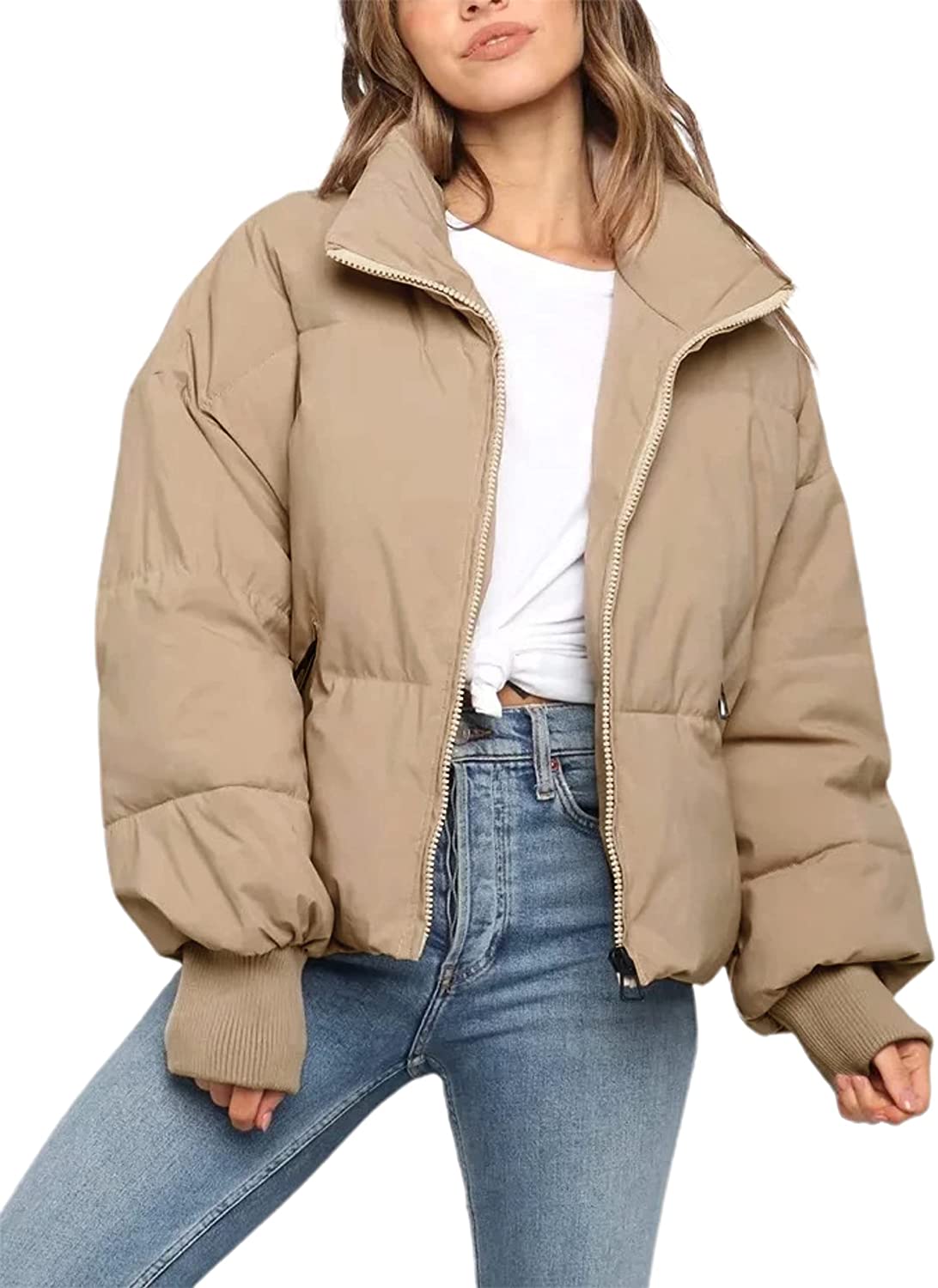 Tanming Womens Casual Puffer Jacket Long Sleeve Full Zip Black Padded Winter Coat 