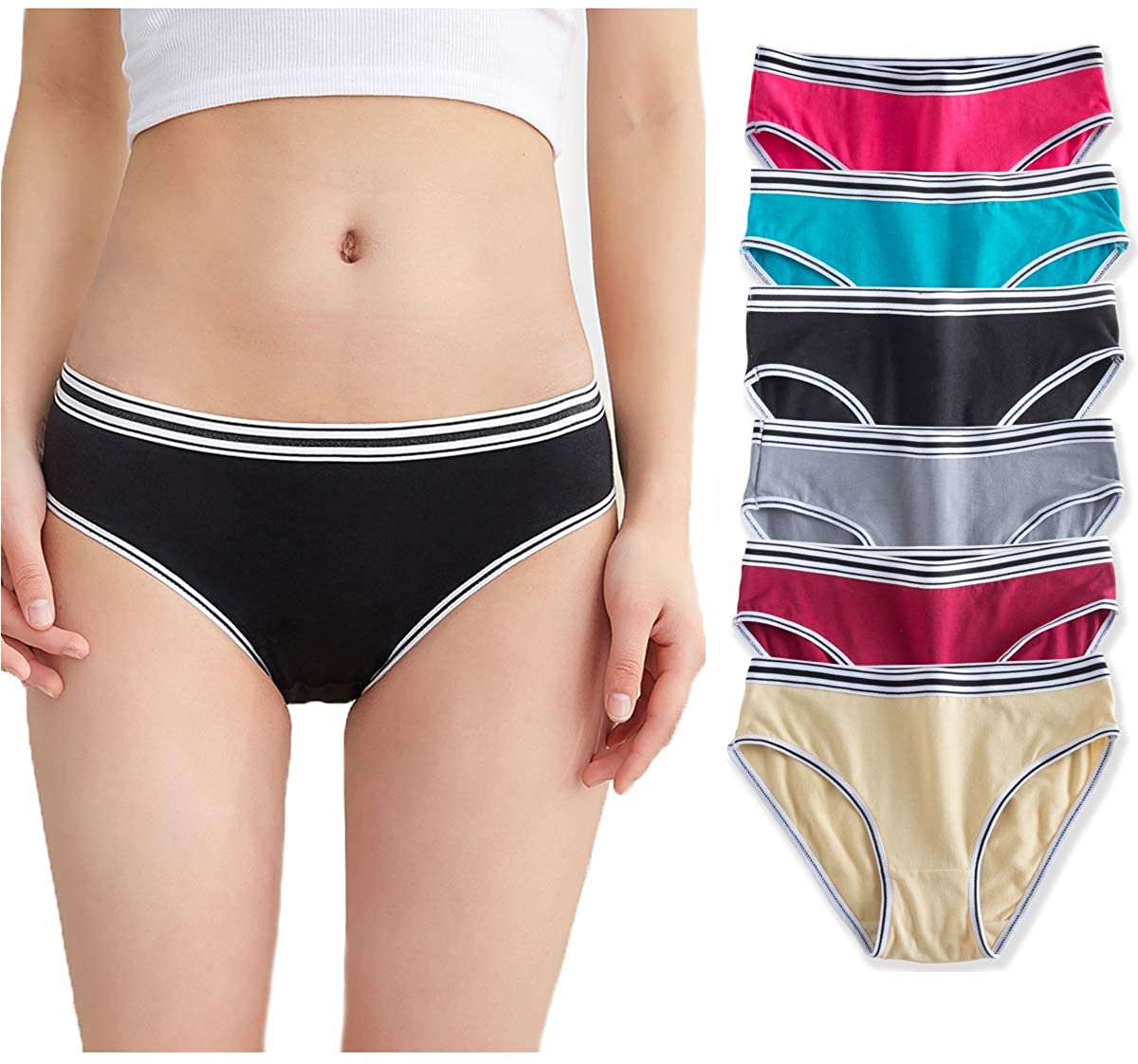 Women's Cotton Bikini Panties Hi Cut Briefs Cheeky Underwear Mid