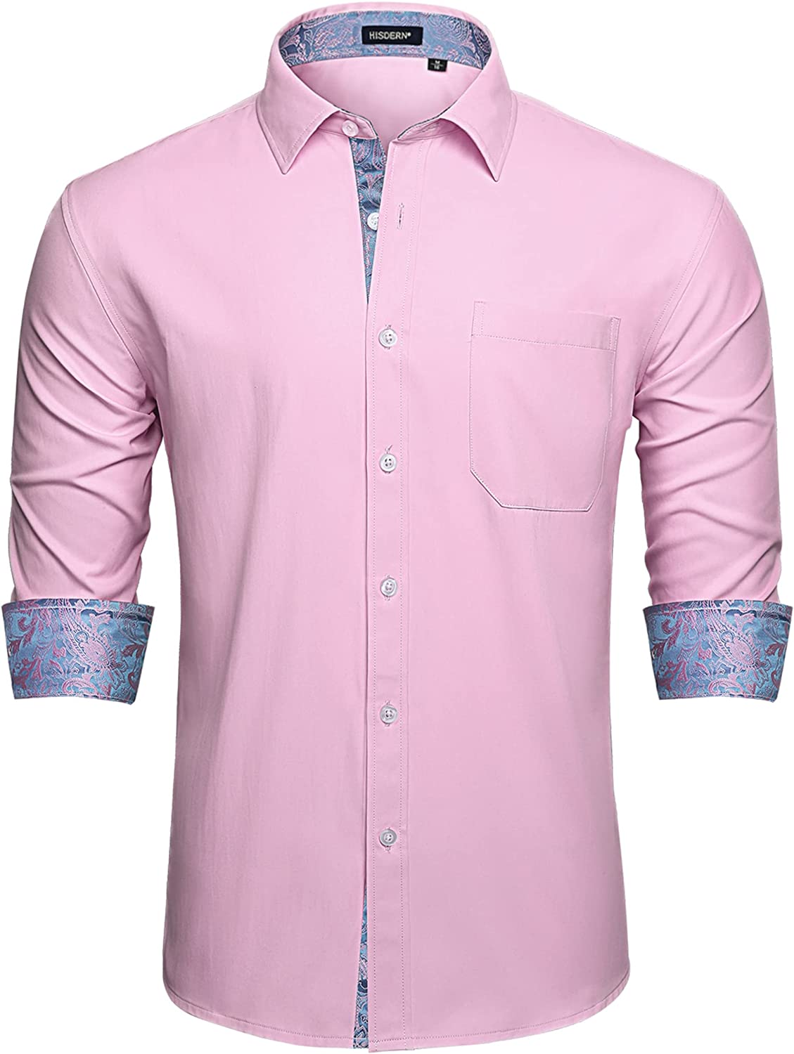 HISDERN Men Dress Shirts Casual Button Down Shirt Long Sleeve