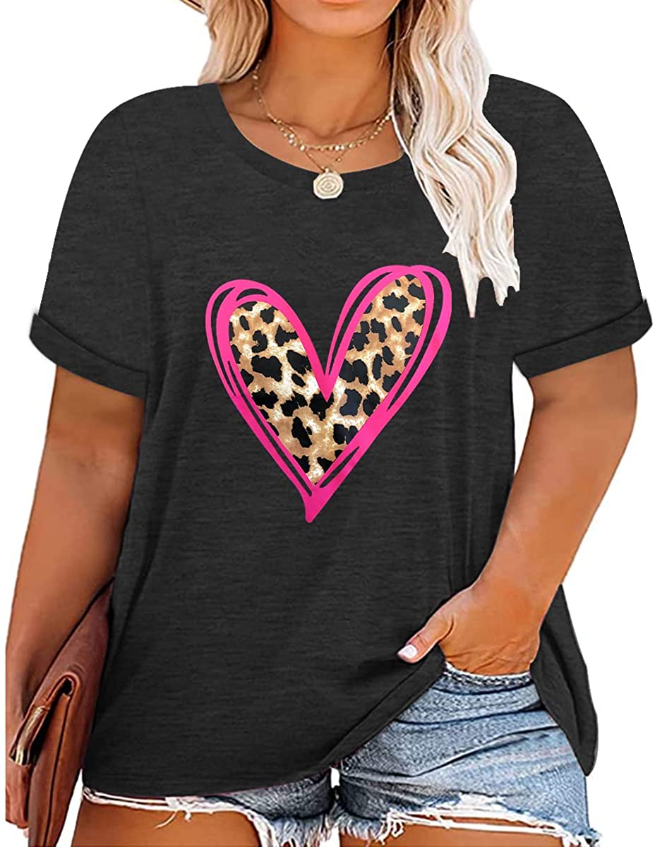 CARCOS Plus Size Tops Short Sleeve Leopard Print Colorblock Animal Shirts XL -5XL