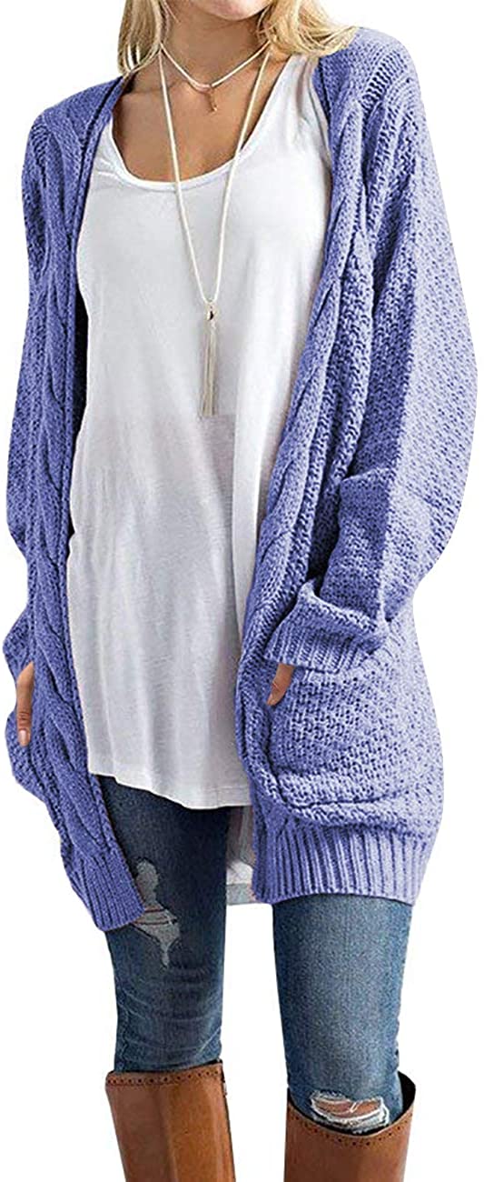 OmicGot Women's Long Sleeve Open Front Chunky Cable Knit