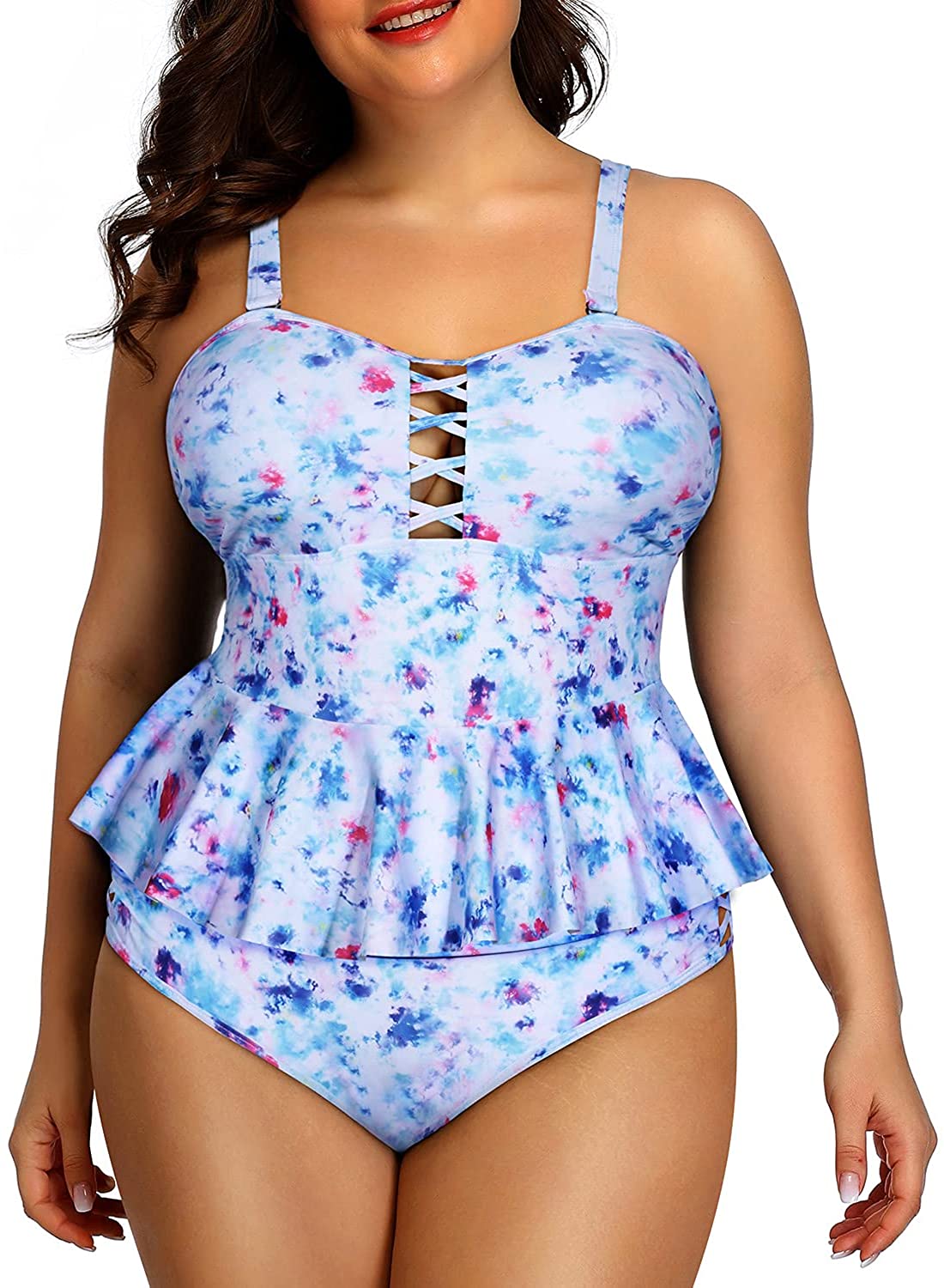 Yonique Plus Size Swimsuits for Women Tummy Control Two Piece Bathing Suits  Peplum Tankini Tops High Waisted Swimwear, American Flag, 22 Plus :  : Clothing, Shoes & Accessories