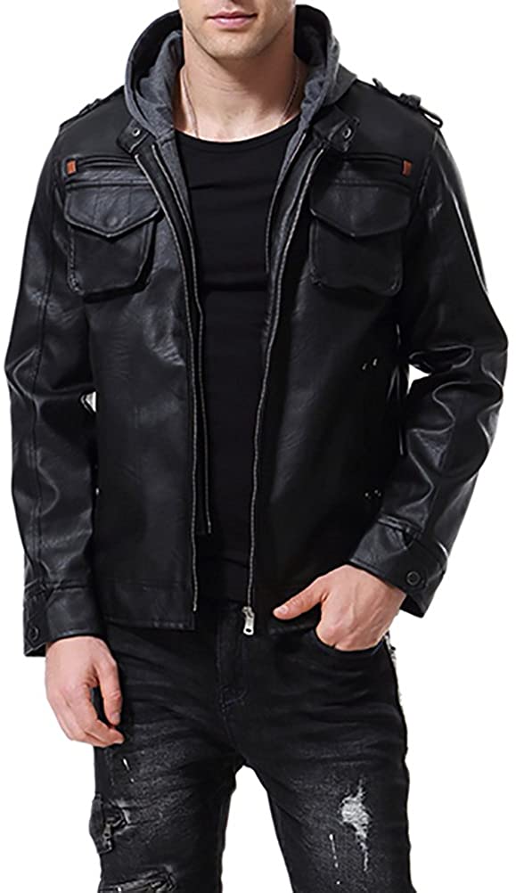 AOWOFS Mens Casual Faux Leather Jacket Embossed Punk Motorcycle Bomber Slim Fit 