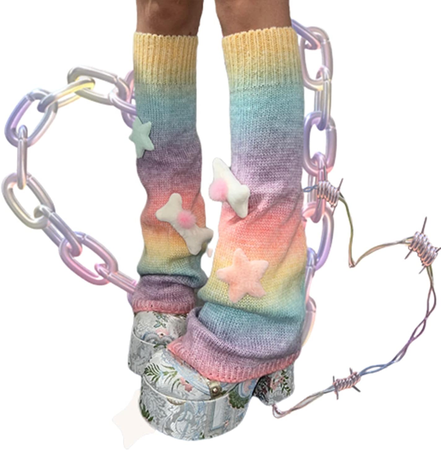 SmilePunk kawaii Winter Leg Warmers Knitted Knee High Cute