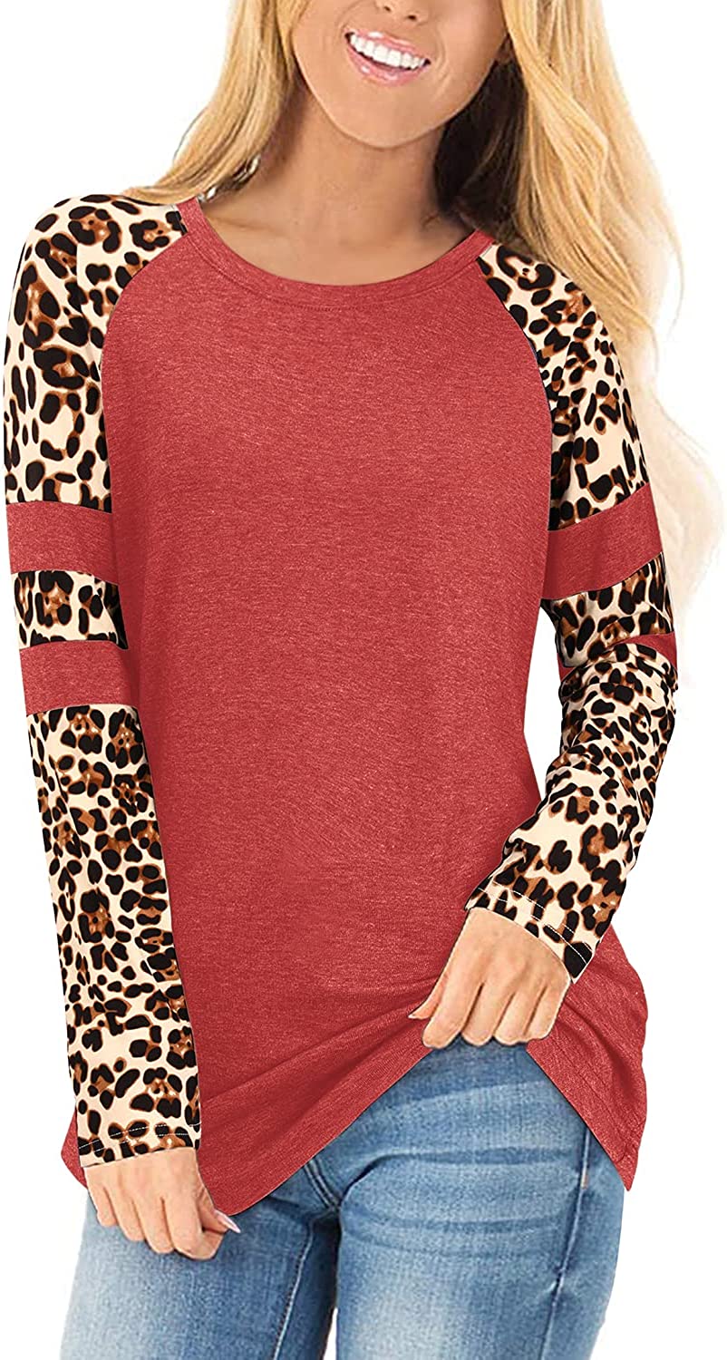 STYLEWORD Women's Leopard Print T Shirts Short Sleeve Color Block