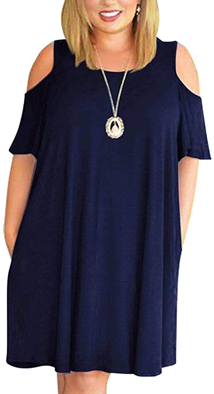 Kancystore Women Plus Size Dresses Short Sleeve Cold Shoulder Casual  T-Shirt Swi | eBay