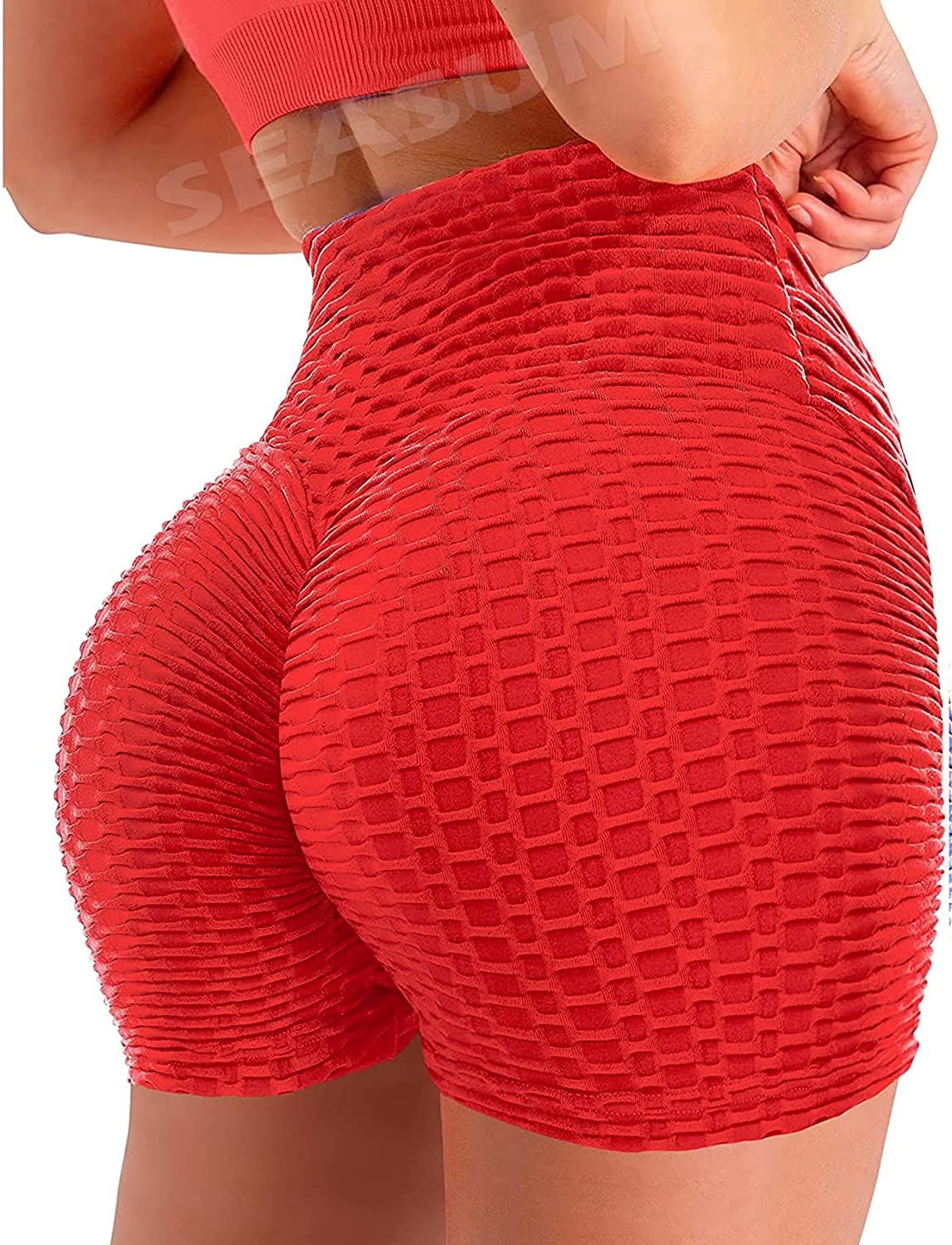 SEASUM Women Workout Shorts Brazilian Textured Booty Leggings Shorts  Anti-Cellul