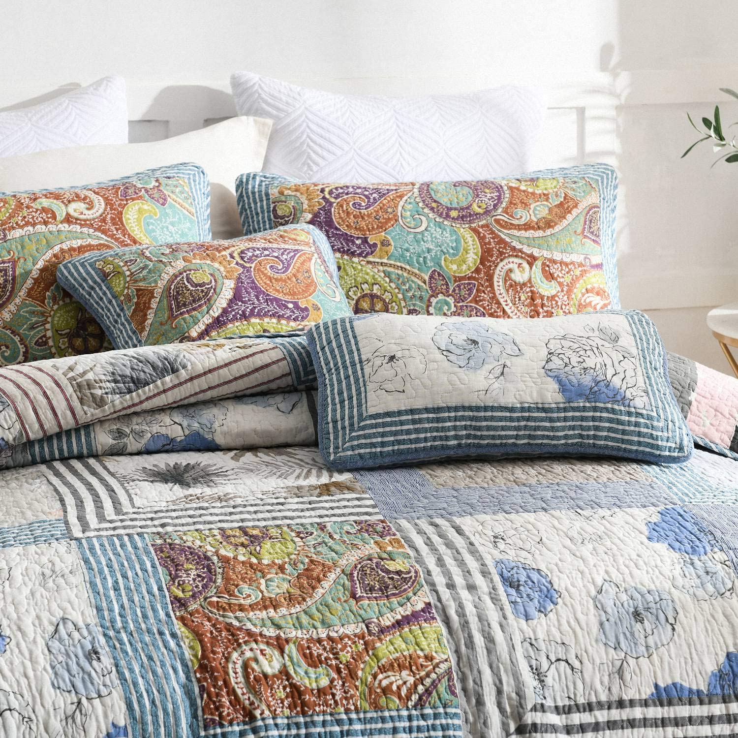 NEWLAKE Bedspread Quilt Set with Real Stitched Embroidery ...